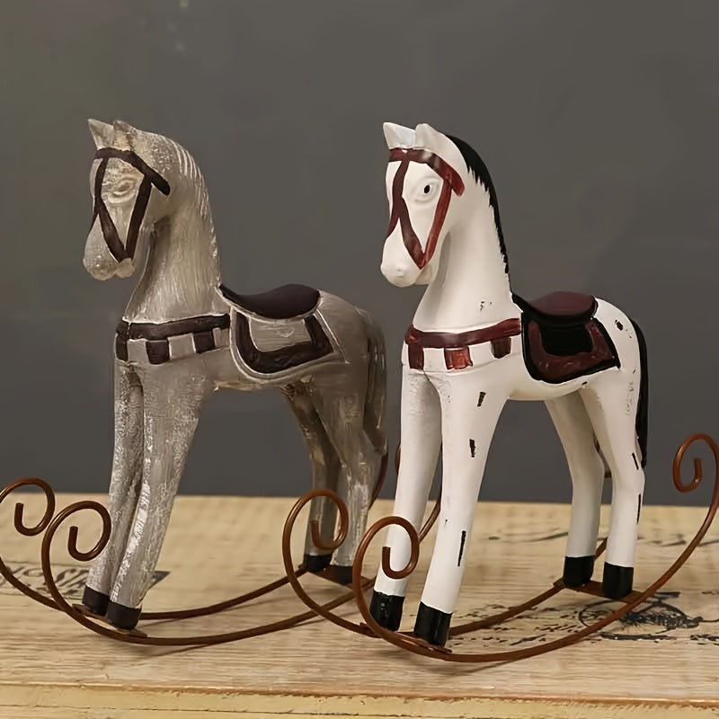 Retro Wooden Crafts Rocking Horse Desk Decor Balance Art Figurines Home Office Decor