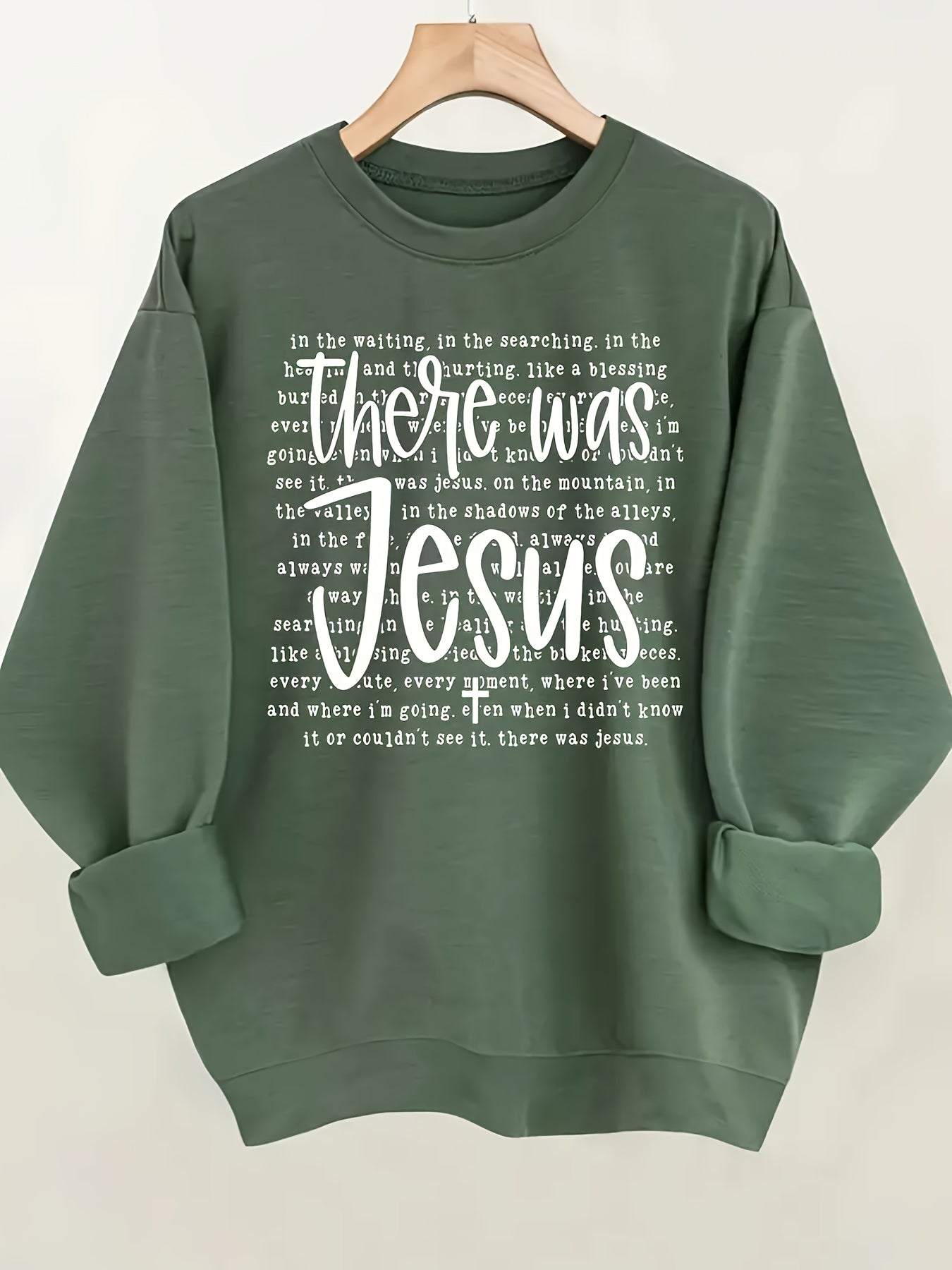 [Soft Sweatshirt] Soft Comfortable Women's Olive Green Monogram Letter Print Round Neck Sweatshirt | Machine Washable Casual All-Season Top, Easy Care Clothing, Long Sleeve Pullover
