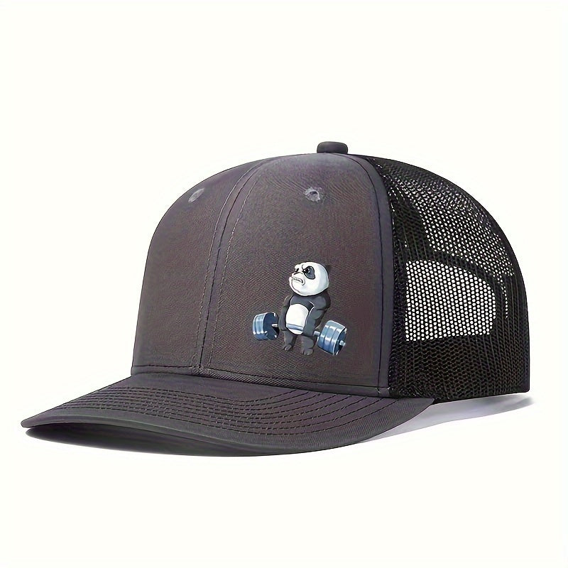 Panda-Themed Breathable Polyester Cap, Adjustable Snapback, Hand Washable, Ideal for Weightlifting & Outdoor Activities