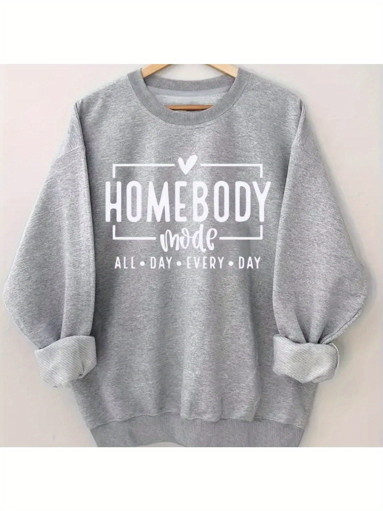 Women'S Casual Crew Neck Sweater HOME BODY, Long Sleeve Pullover for Autumn/ Winter, Knit Grey Sweatshirt