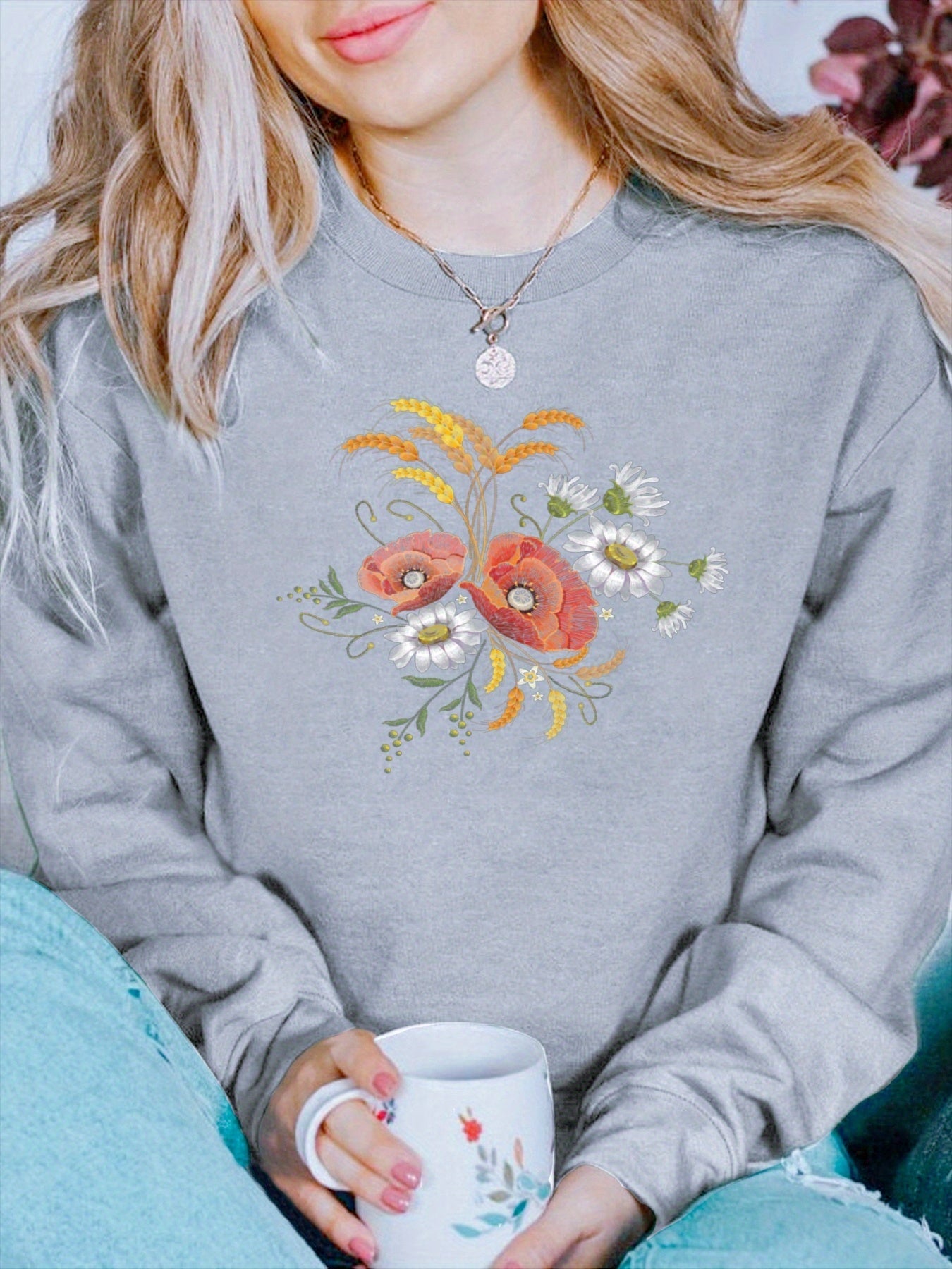 Women's Casual Versatile Fashion Round Neck Long Sleeve Cotton Pullover Sweatshirt