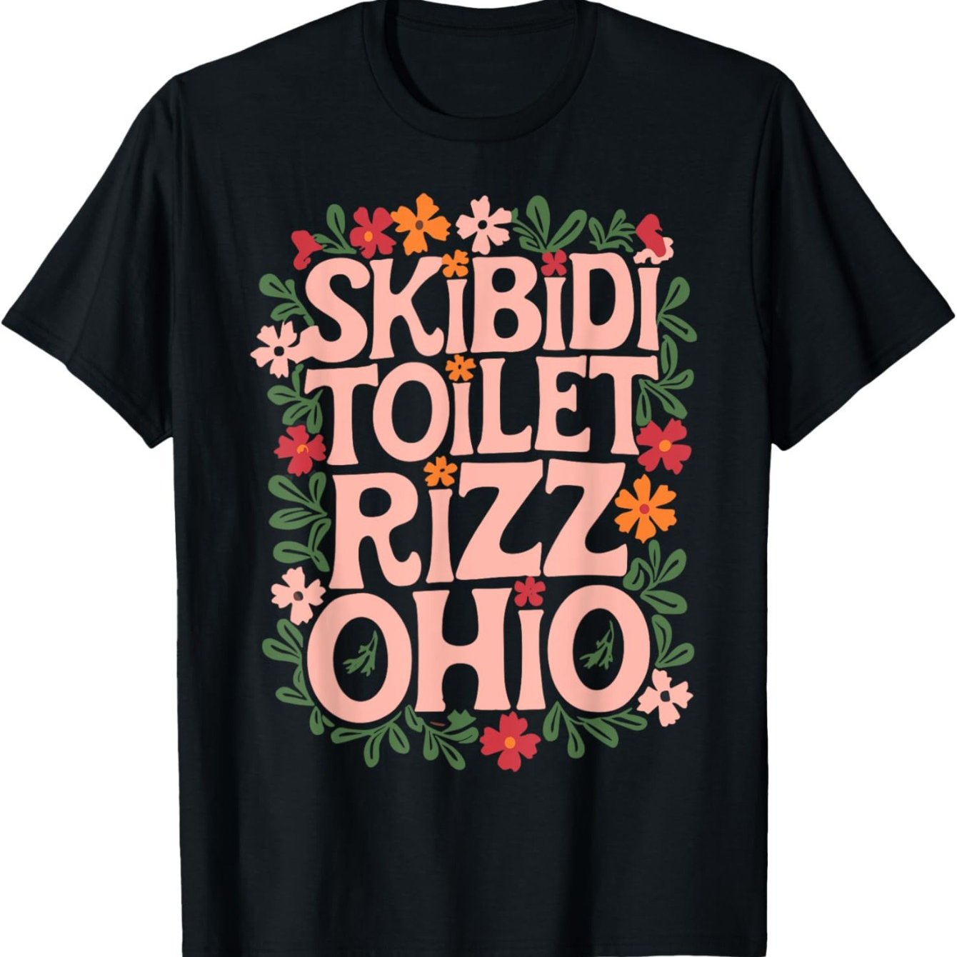 Skibidi Ohio Rizz Meme Men'S 8DK38N T-Shirt - 100% Cotton, Casual Crew Neck with Floral 