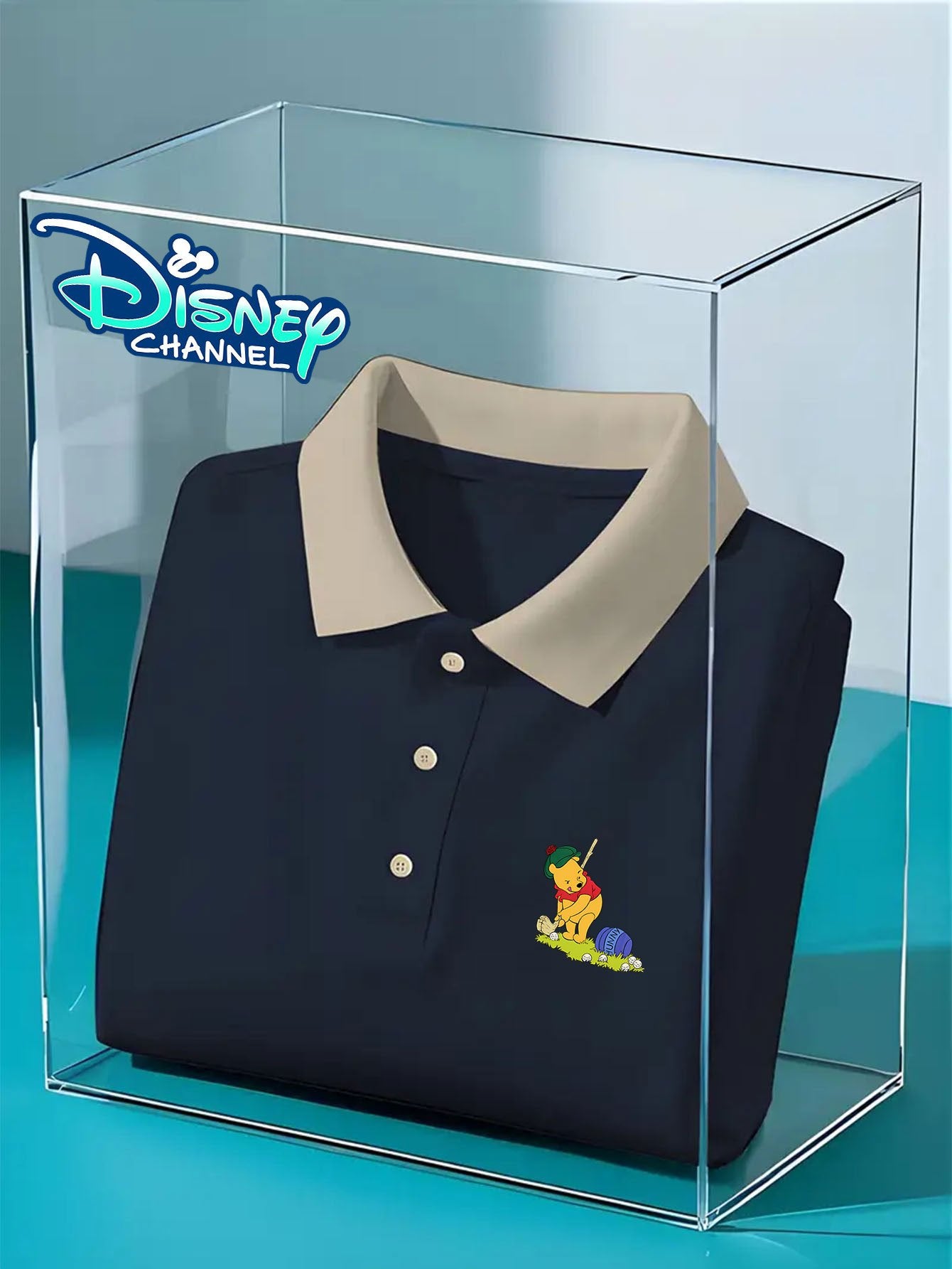 [Disney Authorized] Men's classic shirt, Winnie the Pooh playing golf pattern print, high-end casual business golf shirt, short-sleeved collar, quick-drying and breathable, perfect gift for husband and friends.