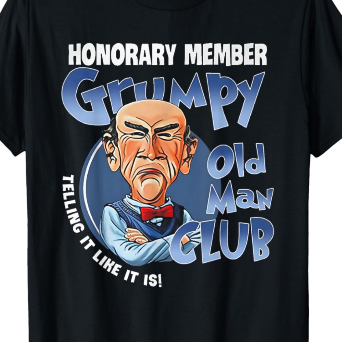 [Grumpy Old | Cotton] Black Cotton Grumpy Old for Man Club Honorary Member T-Shirt | All-Season Casual Round Neck, Machine Washable, Blue Graphic Print 