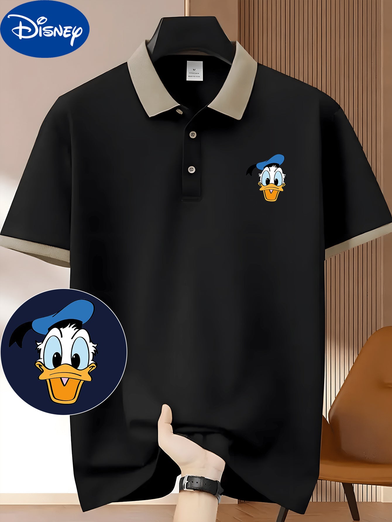 Donald Duck Cute Headprint Short-Sleeved Polo Shirt - Casual & Trendy, Lightweight Polyester, Breathable Quick-Dry Fabric, Perfect for Golf, Summer Outdoor Activities, and a Great Gift for Husbands and Friends, Golf Shirt | B
