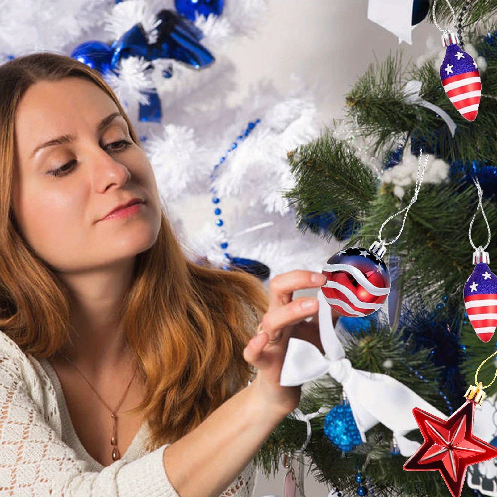 Independence Day Ornaments, Star Ball Bulb Shape Patriotic Hanging Decors for Home, Trees, Door, Closet