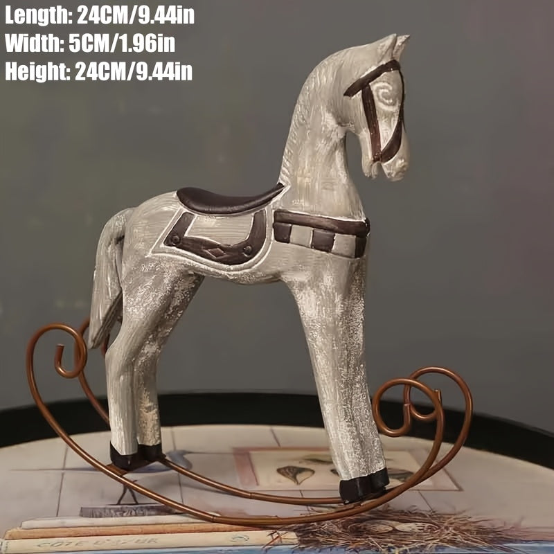 Retro Wooden Crafts Rocking Horse Desk Decor Balance Art Figurines Home Office Decor
