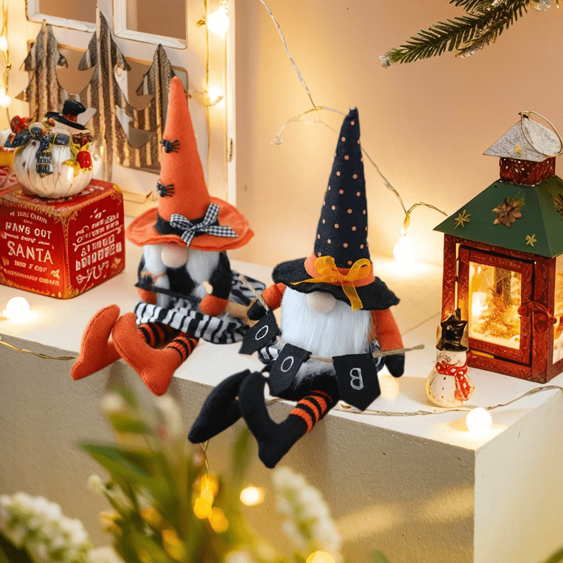 Fast Arrival 2PCS Halloween Orange Pumpkin Gnome Scandinavian Tomte Swedish Gnomes Christmas Decoration Hanging Christmas Tree Gift Plush Handmade Home Farmhouse Kitchen Tiered Tray Decoration Halloween Gnome