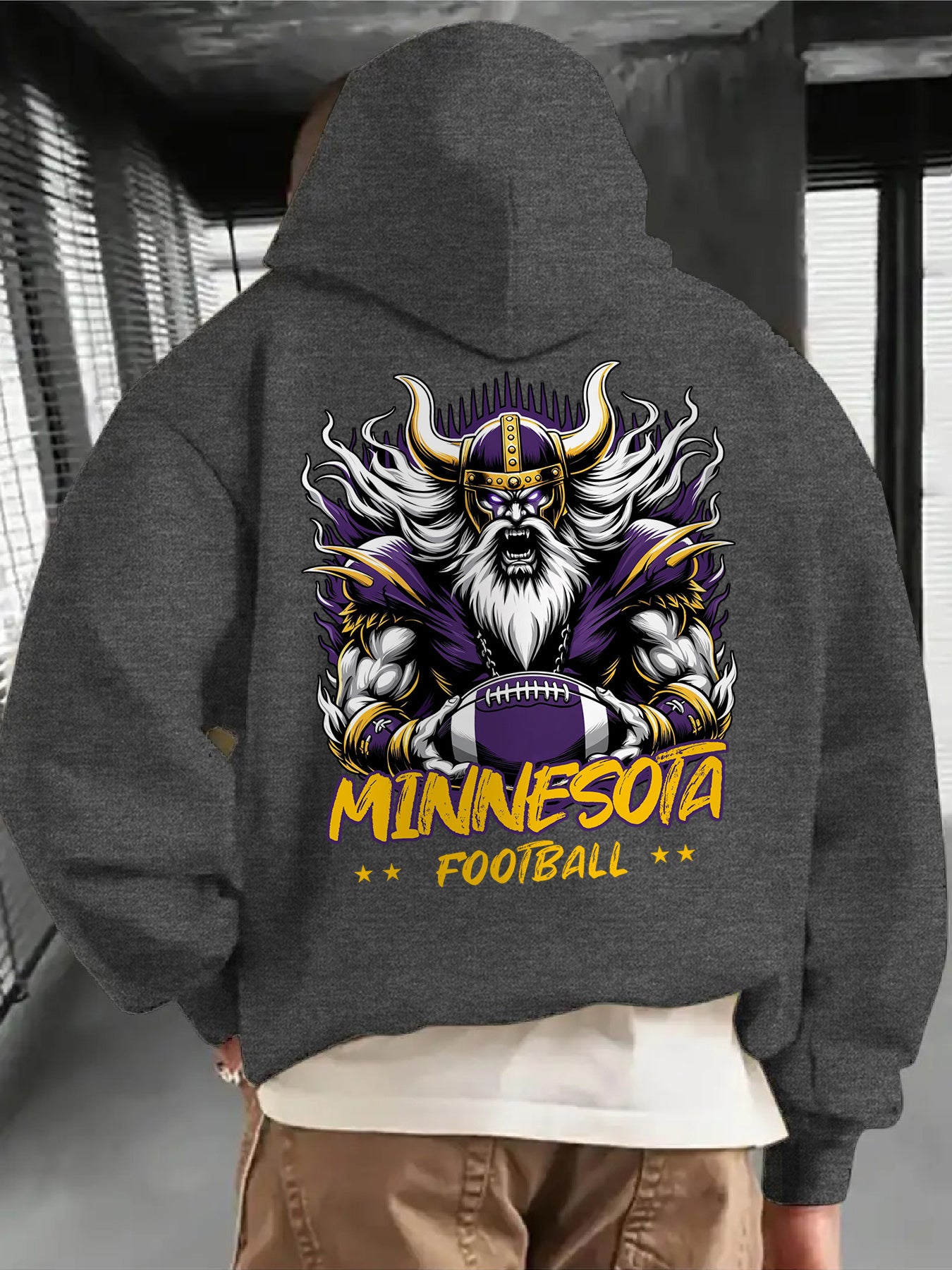Creative Gifts, Gifts for Men, 1pc MINNESOTA Football Creative Graphic Print Casual Hoodies, Suitable for Football Enthusiasts, Men'S Hoodie And Sweatshirt, New Stylish Printed Casual Pocket Hoodie, Thickened, Suitable for Au