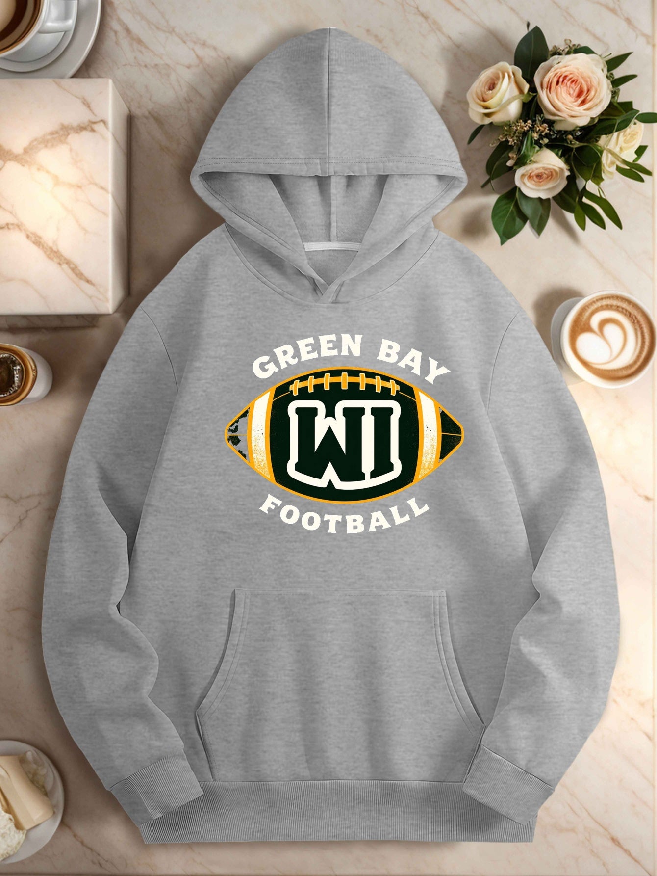 Women's Green Bay Football Hoodie - Casual Polyester Sweatshirt with Pockets, Long Sleeves, Machine Washable, Perfect for Fall/Winter