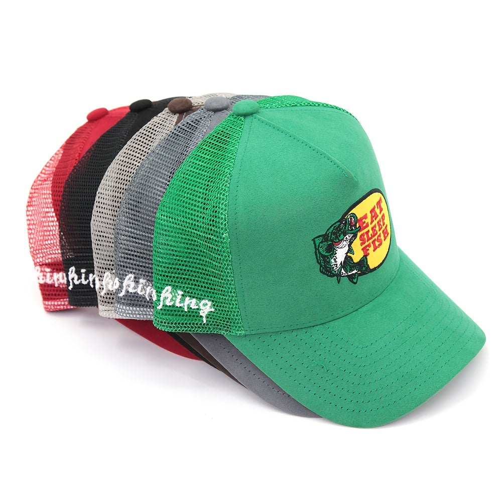 [Sasual Label Trucker Cap] Sasual Label 5 Panel Outdoor Fishing Suede Trucker Cap - Breathable Mesh Sports Velvet Baseball Cap - Adjustable Snapblak buckle Unisix Fishing Guy Hat