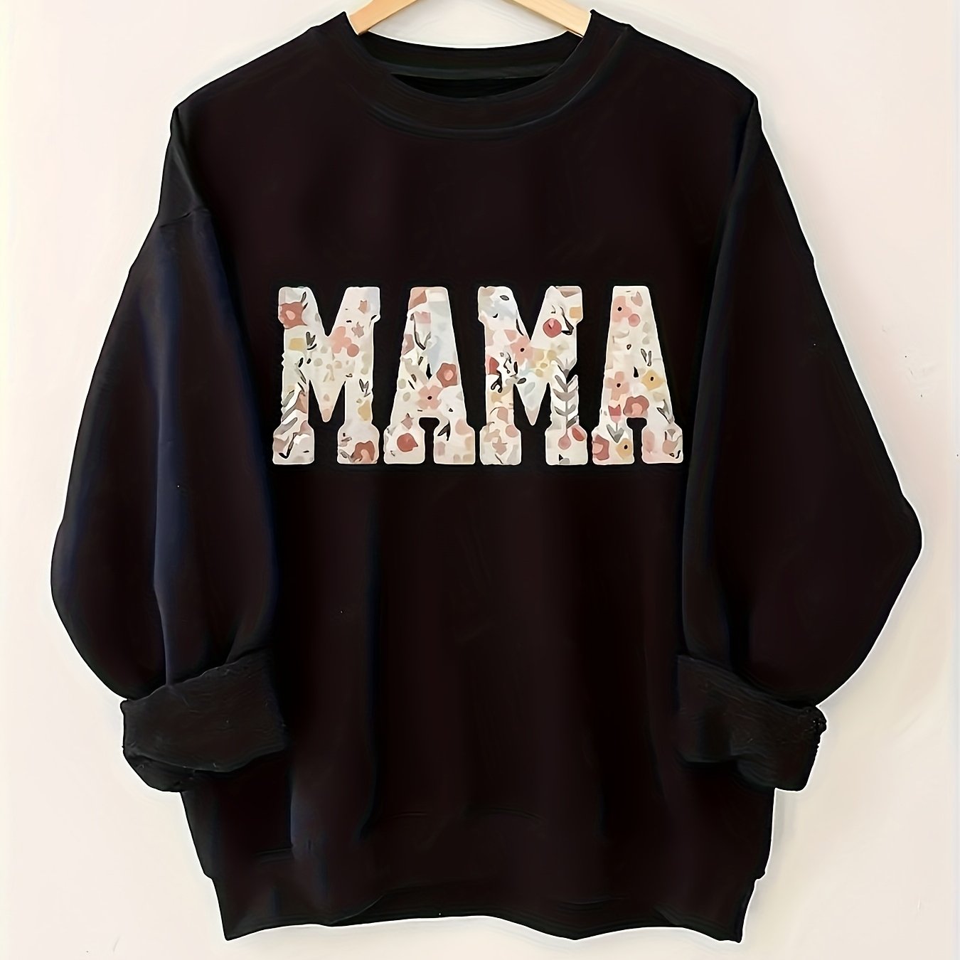 [Cozy Sweatshirt] Ultra-Soft Women's Cozy MAMA Floral Letter Print Pullover Sweatshirt | Machine Washable All-Season Comfort, Cute Sweatshirts, Comfortable Clothing, Playful Design, Durable Comfort