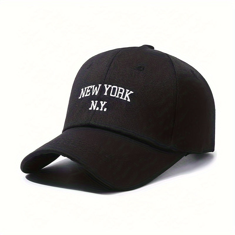 1pc New York Embroidered Baseball Cap - Adjustable Snapback, Sun Protection, Polyester Blend, Black with White NYC Lettering, Outdoor Sports Hat for Men & Women, Sun Protection Hat | Sixpanel Hat | Polyester Blend Cap