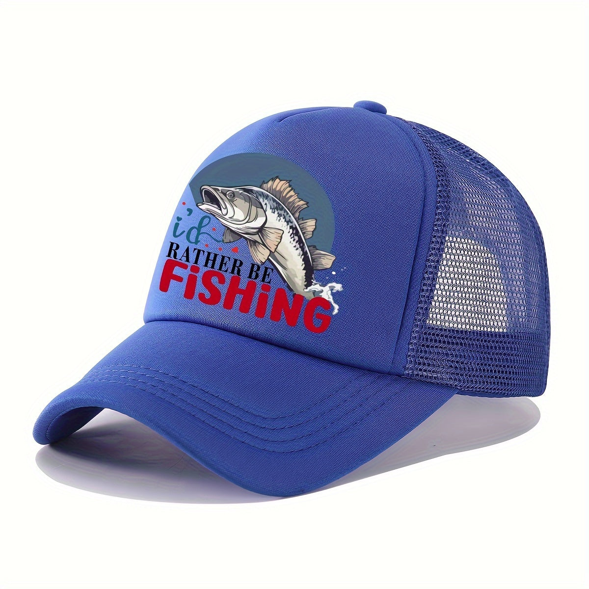 Casual Breathable Mesh Baseball Cap - Trucker Hat with Love Fish Design in Black, Red, & Blue for Fishing, Golf, and Outdoor Activities