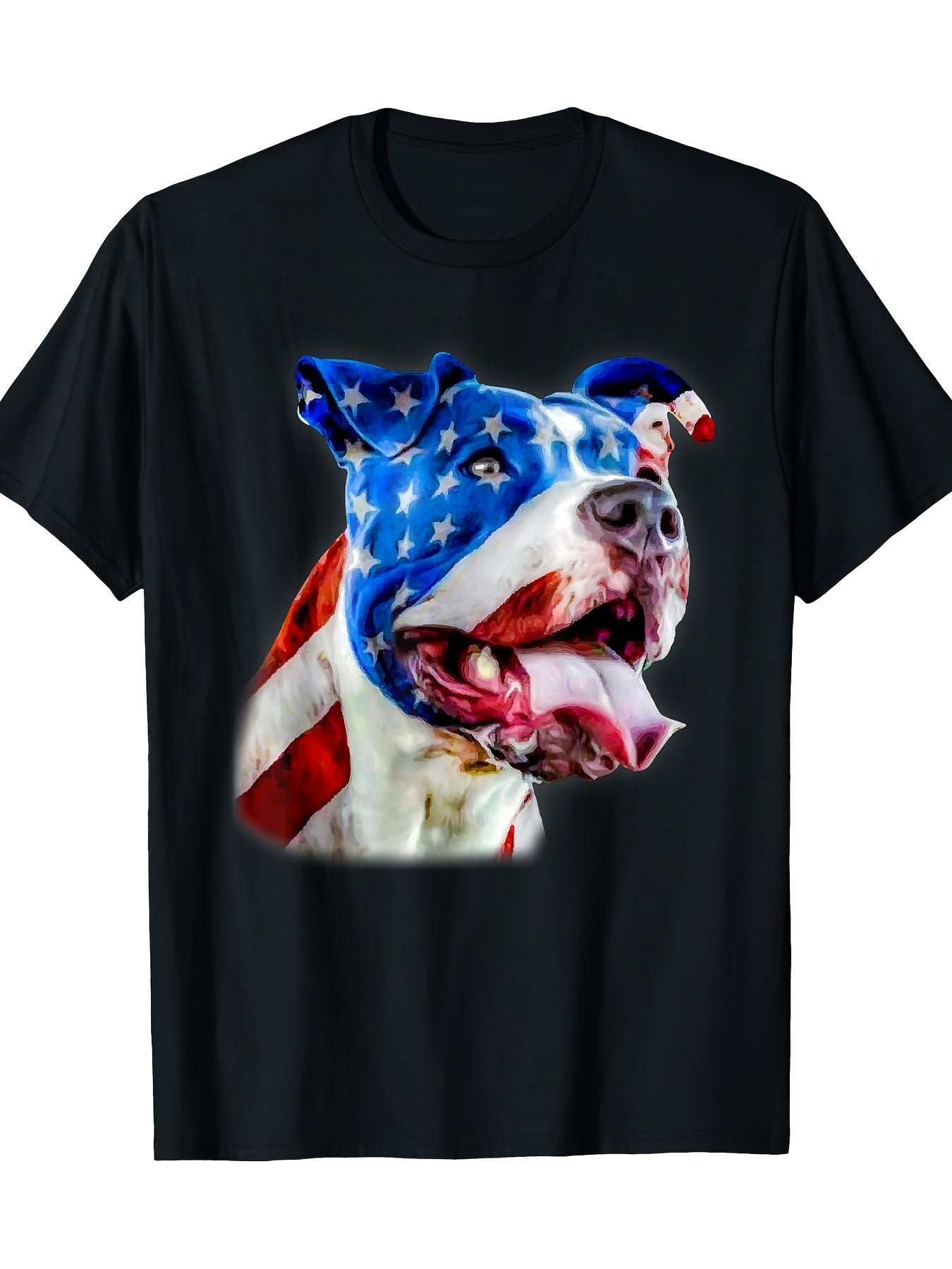 PLUS SIZE American Bulldog American Flag Patriotic Dog T-Shirt - 100% Cotton 220g