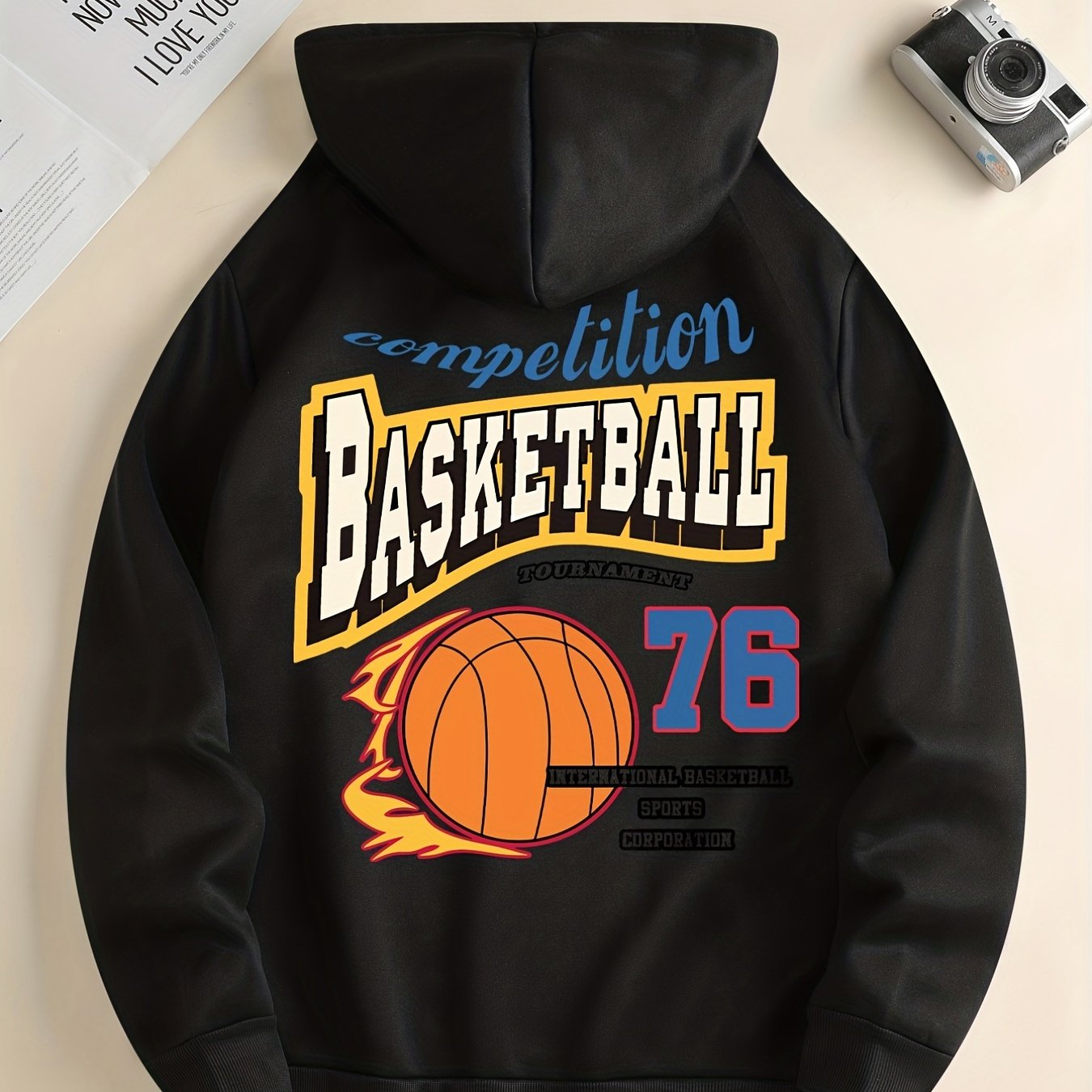 Funny 'Basketball 76' Print Hoodie, Hoodies For Men, Men'S Casual Pullover Hooded Sweatshirt With Kangaroo Pocket For Spring Fall Winter, As Gifts