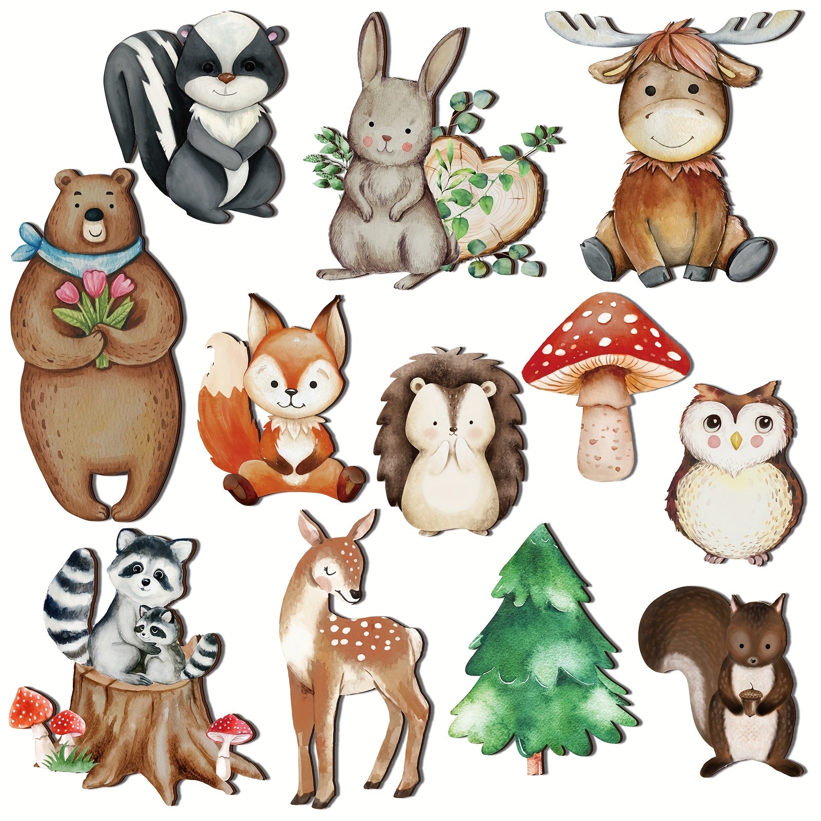 Wooden Animal Cutout Shapes Forest Painted Woodland Decorations Animals Wood Table Centerpieces Woodland Creature Decor for Craft Party Supplies Birthday Favors Cake Decor