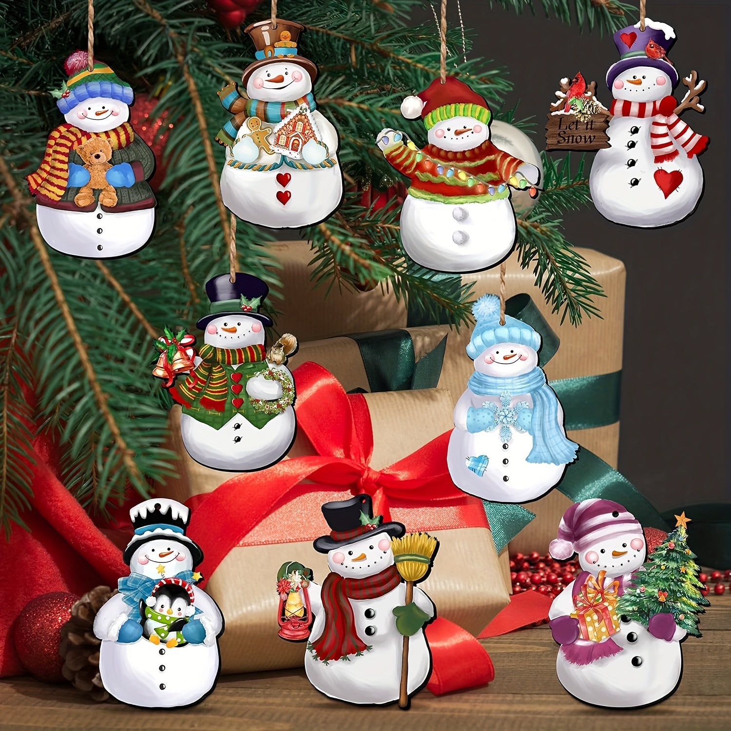 [Colorful Halloween Christmas Decorations Set] 48pcs/ set Halloween Christmas Wooden Hanging Ornaments Set With Hemp Rope - Colorful Santa, Sleigh, Snowman & Gingerbread For Man, Pumpkin Witch, Festive Gnome Pendants for Xmas