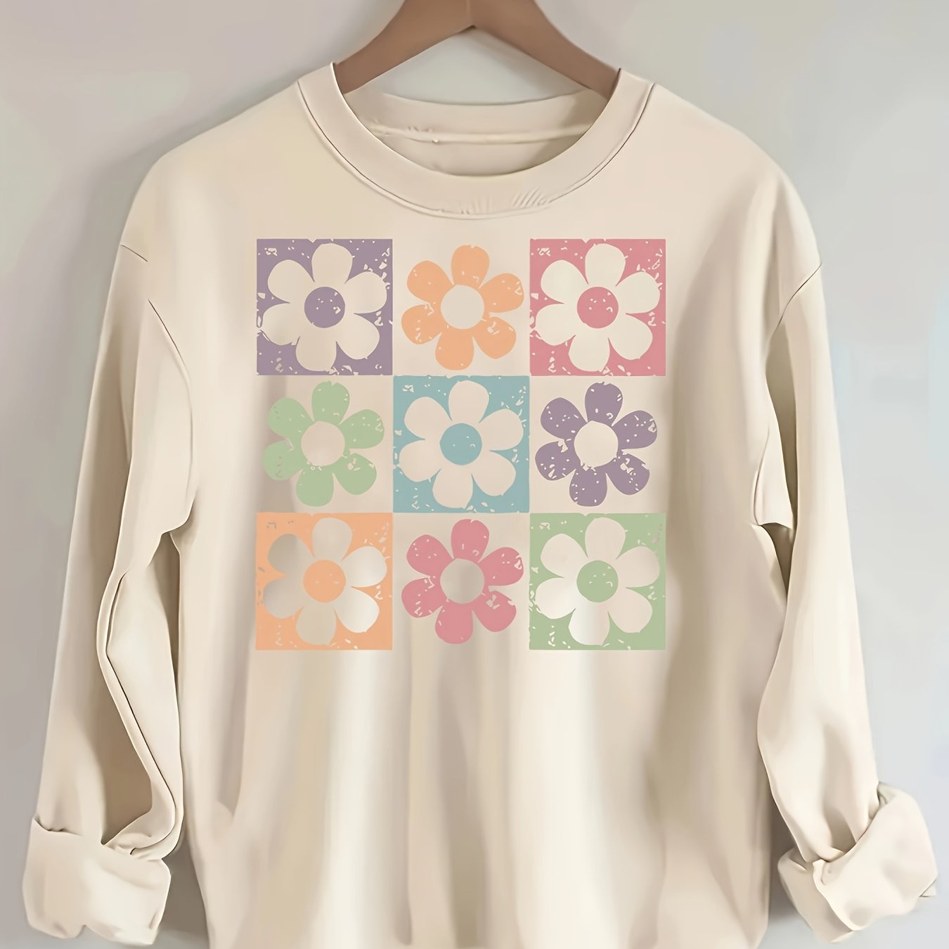 Soft Floral Print Long Sleeve Crew Neck Pullover Sweatshirt For Women, Casual Fashion Basic Sweatshirt