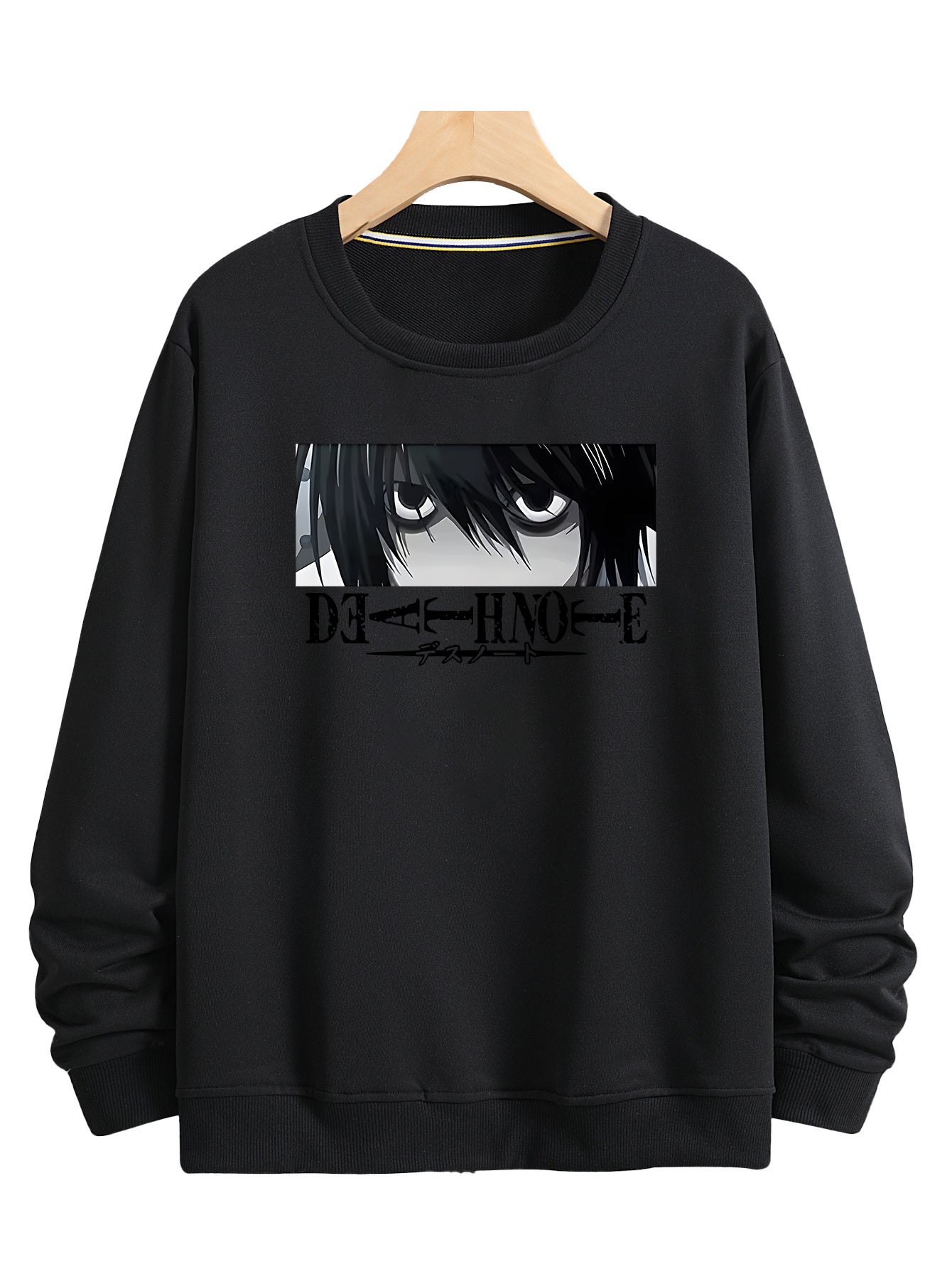 [Four seasons Comfy Death Note Sweatshirt] Japanese comic Death Note pattern Print Men's versatile Long Sleeve Comfy Sweatshirt Casual Top For four seasons Men's Clothing Outdoor