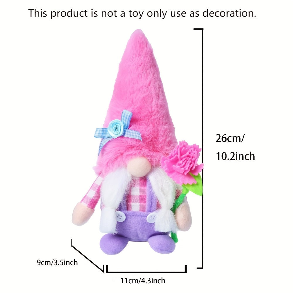 Mother'S Day Spring Summer Decoration Plush Gnome Ornament Set, Pink Flower Envelope Men'S And Women'S Gnome Indoor Desktop Window And Door Party Decoration
