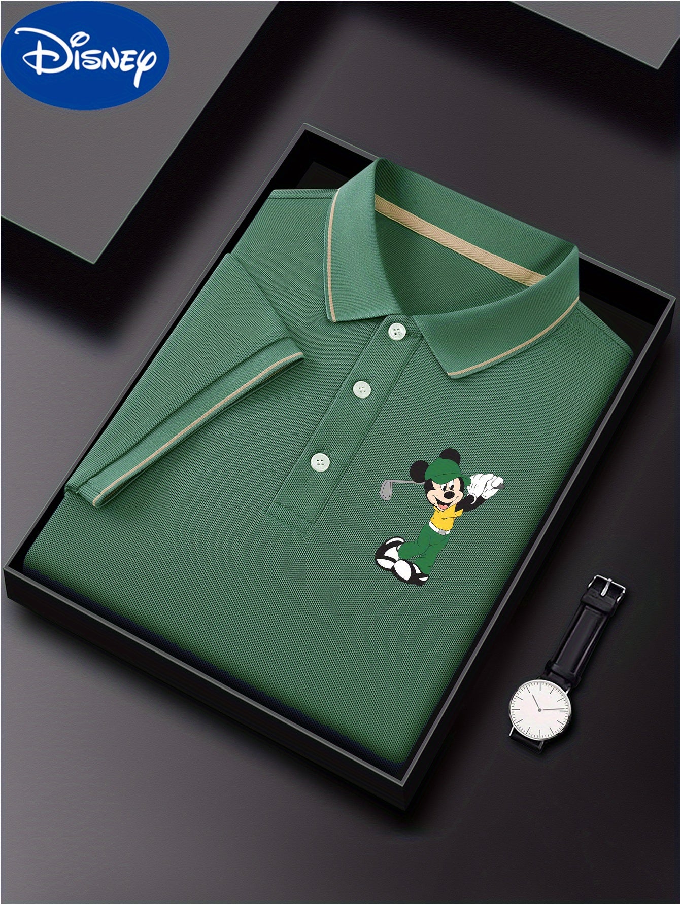 Disney Mickey Golf Sports Style Printed Short Sleeve Polo Shirt, Premium Business Casual, Lightweight Polyester, Quick Drying and Breathable Golf Shirt, Polo Shirt, Suitable for Outdoor Golf and Tennis, Perfect Gift Choice fo