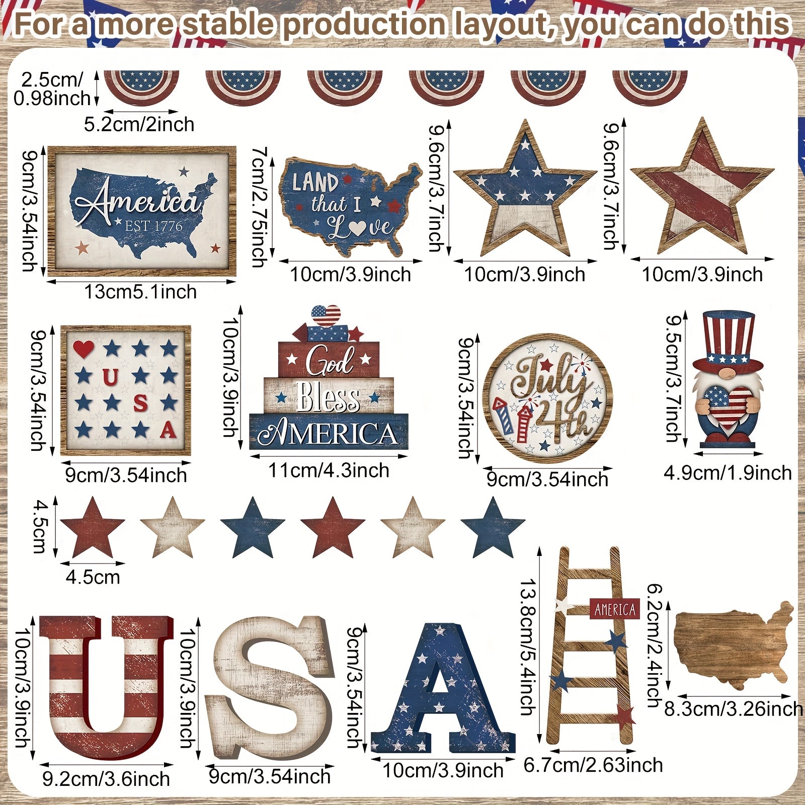 4th Of July Party Table Centerpiece, American Flag Star Wooden Sign Home Decor, Spring Patriotic Tiered Tray Decorations Set, Red White Blue Rustic Farmhouse Wooden Sign, Memorial Independence Day Table Decorations for Home,