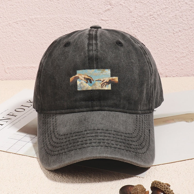 [Vintage Oil Painting Print Cap] Unisex Vintage Oil Painting Print Baseball Cap, Polyester Breathable Casual Embroidered Hat, Hand Washable, Flag Theme, Adjustable Fit