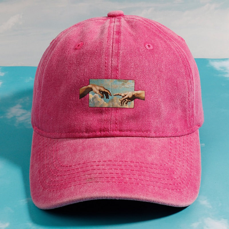 [Vintage Oil Painting Print Cap] Unisex Vintage Oil Painting Print Baseball Cap, Polyester Breathable Casual Embroidered Hat, Hand Washable, Flag Theme, Adjustable Fit