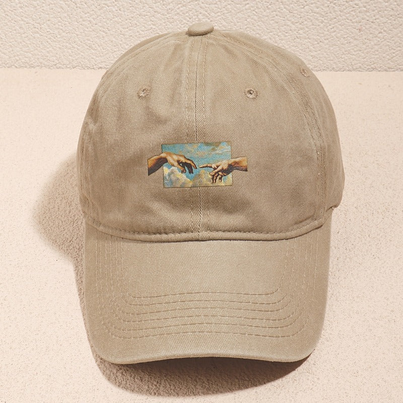 [Vintage Oil Painting Print Cap] Unisex Vintage Oil Painting Print Baseball Cap, Polyester Breathable Casual Embroidered Hat, Hand Washable, Flag Theme, Adjustable Fit