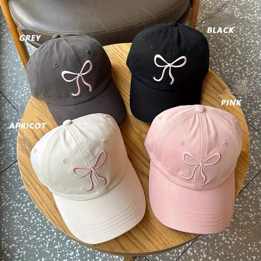 Monochrome Adjustable Bowknot Embroidered Baseball Cap - Cute Sweet Style Versatile Sunshade Peaked Dad Hats