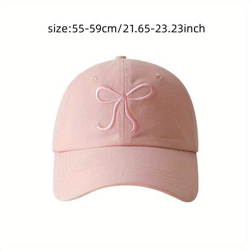 Monochrome Adjustable Bowknot Embroidered Baseball Cap - Cute Sweet Style Versatile Sunshade Peaked Dad Hats