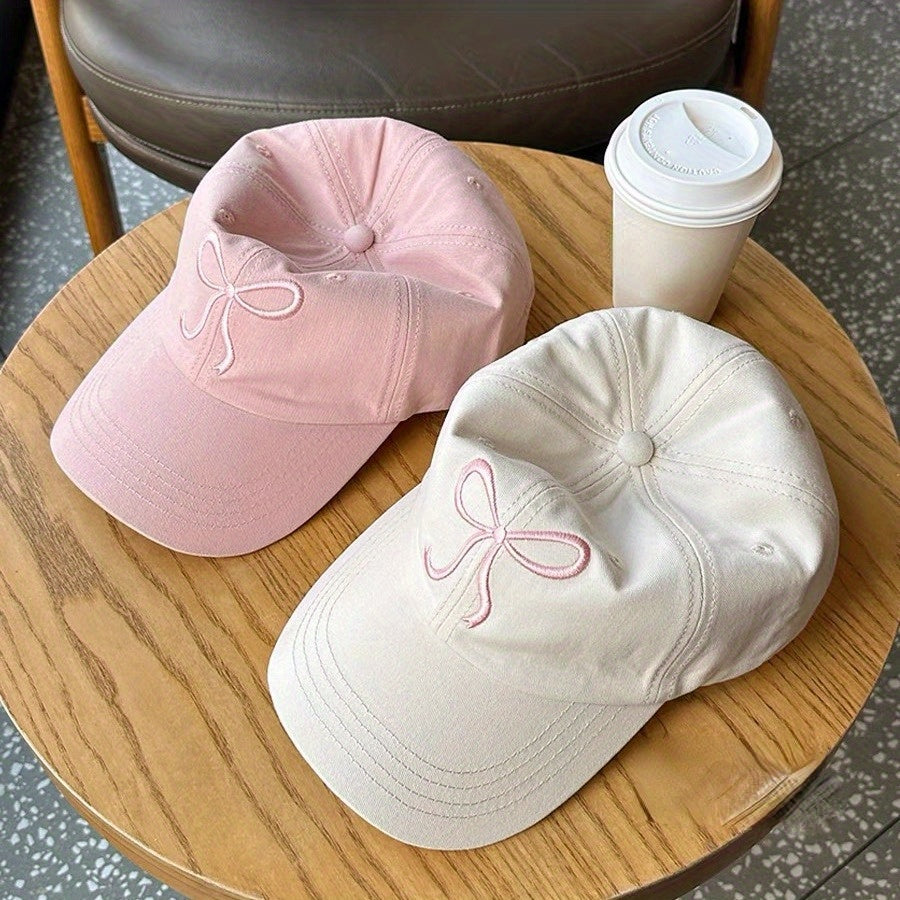 Monochrome Adjustable Bowknot Embroidered Baseball Cap - Cute Sweet Style Versatile Sunshade Peaked Dad Hats