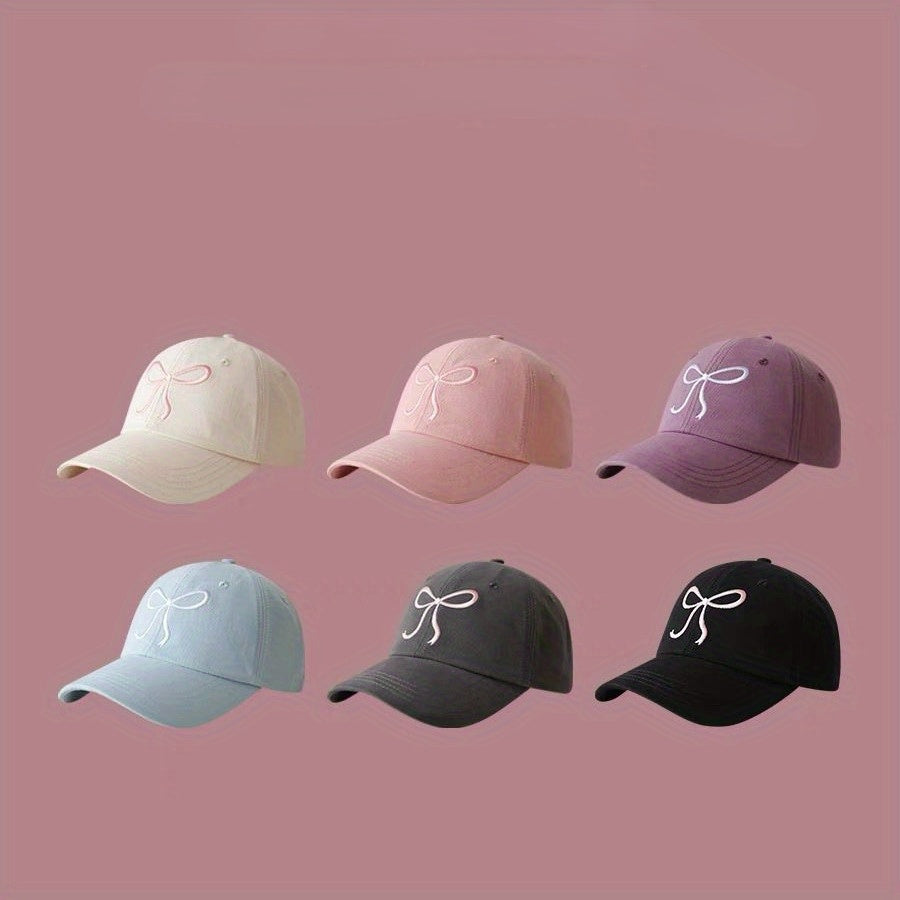 Monochrome Adjustable Bowknot Embroidered Baseball Cap - Cute Sweet Style Versatile Sunshade Peaked Dad Hats