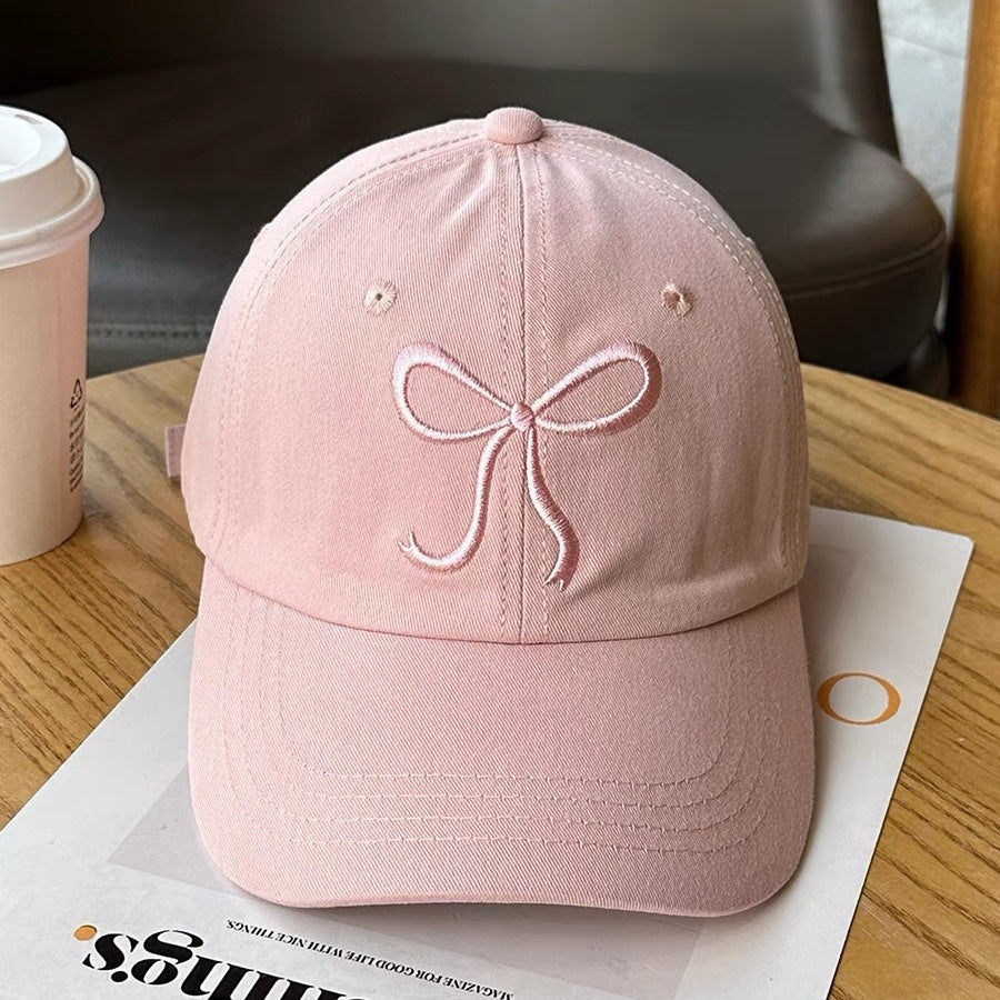 Monochrome Adjustable Bowknot Embroidered Baseball Cap - Cute Sweet Style Versatile Sunshade Peaked Dad Hats
