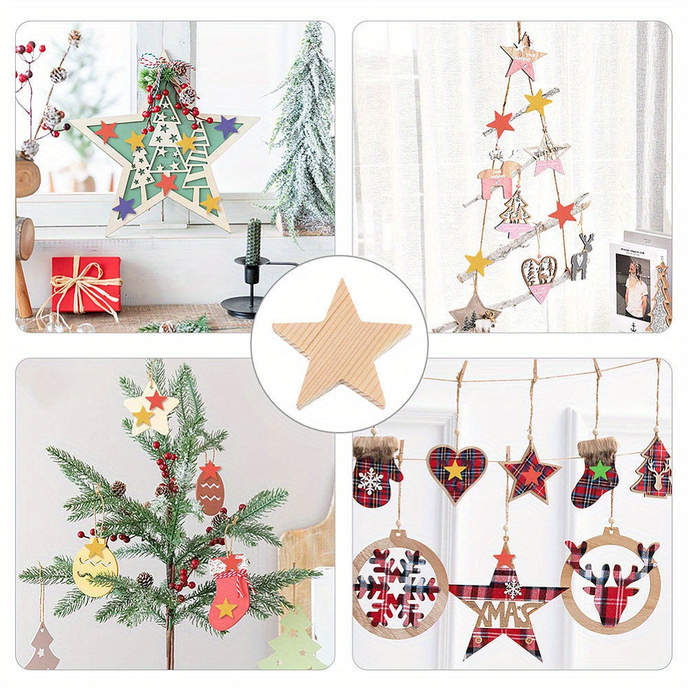 Blank Wooden Star Slices, Wooden Cutouts Ornaments, For Drawing Art Craft, Christmas And Wedding Decoration