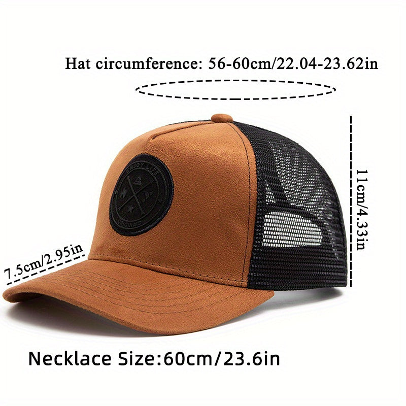 2pcs Men's Street Style Baseball Cap and Cross Necklace Set - Trendy Suede Snapback with Mesh Back, Black & White Design, Fashion Accessory