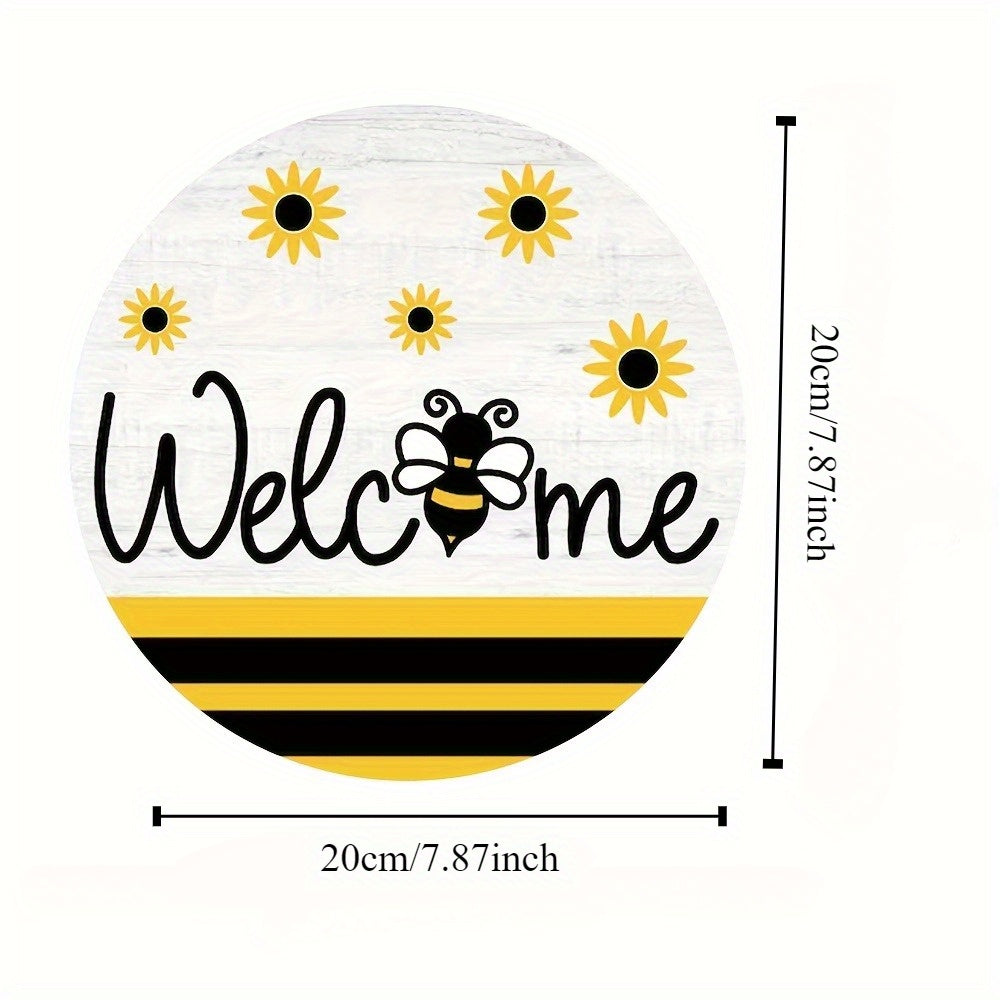 [Art Deco Bee Sign] Whimsical Art Deco Bee-Themed Round Wooden Hanging Sign | Welcome Wall Decor, Festive Christmas Ornament, Retro Plaque, No Electricity Required, for Home & Room Decoration