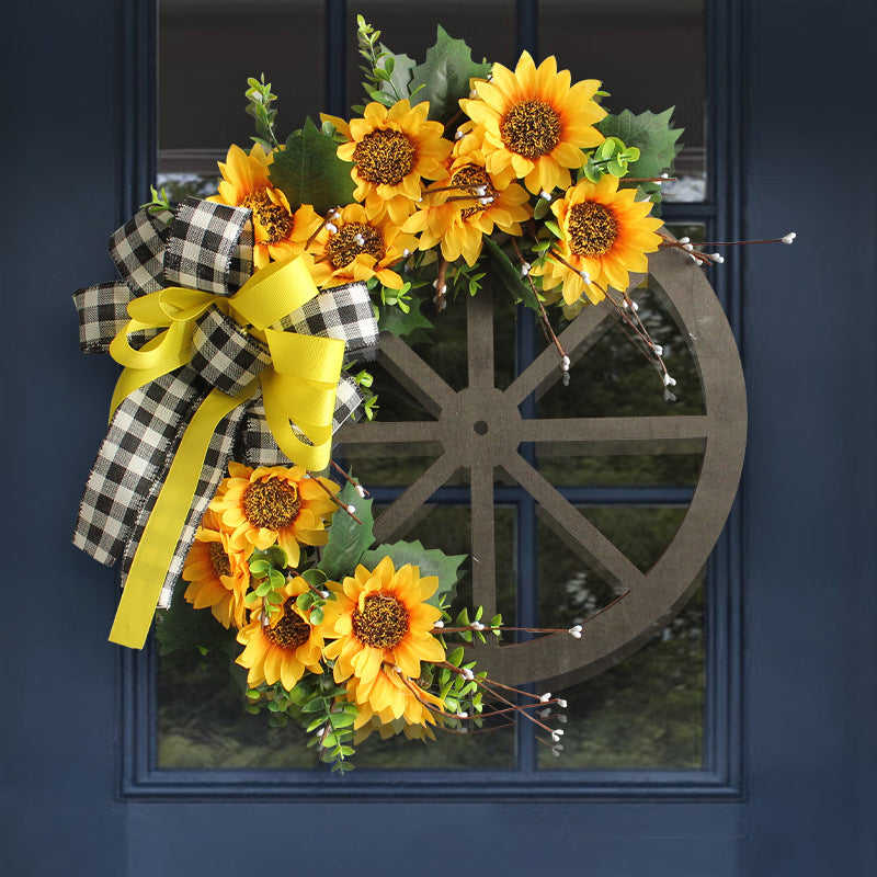 Handcrafted Sunflower Wreath Door Hanger - Natural Look, Easy Installation, Wheel-Shaped, Thanksgiving Decor, Home Decor Room Decor, Autumn Seasonal Decoration, Perfect for Front Door, Wall, or Mantel