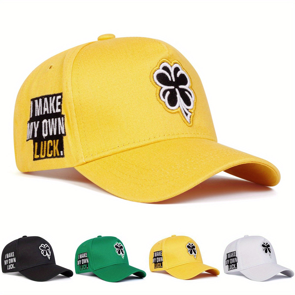 Men Four-leaf Clover Side Letter Embroidered Baseball Cap Outdoor Sport Adjustable Sunscreen Leisure Hat Spring Autumn Travel Tourism Beach