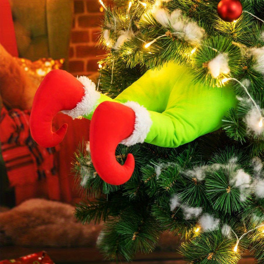 Christmas Elf Legs Ornament - Green Stuffed Thief Legs for Wreath Indoor Christmas Decorations