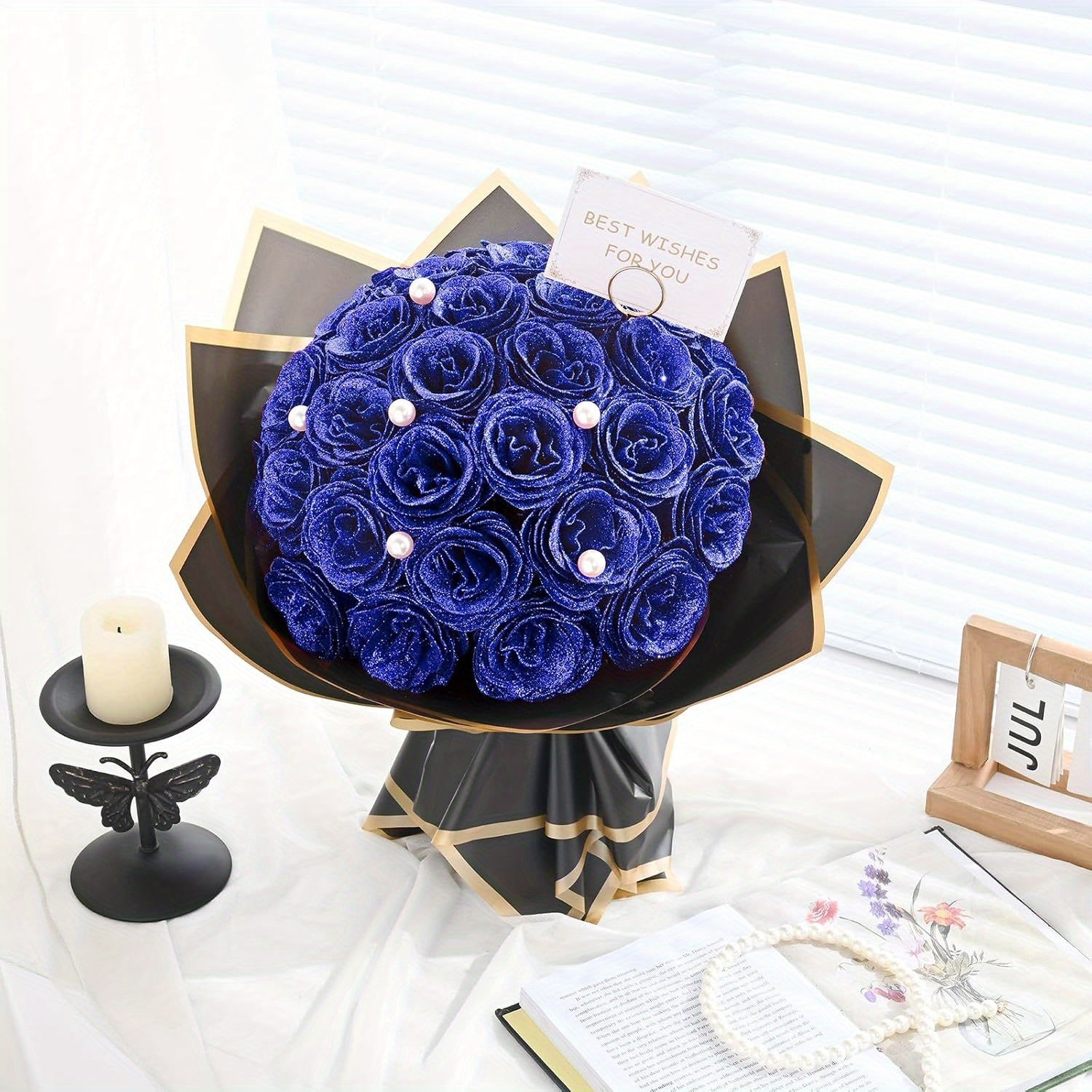 [Luxurious Eternal Rose] 24/36pcs Luxurious Eternal Rose Bouquet with Pearl Accents - Artificial Roses in Red, Blue/Purple for Weddings, Anniversaries, Holiday Decor, and Special Occasions