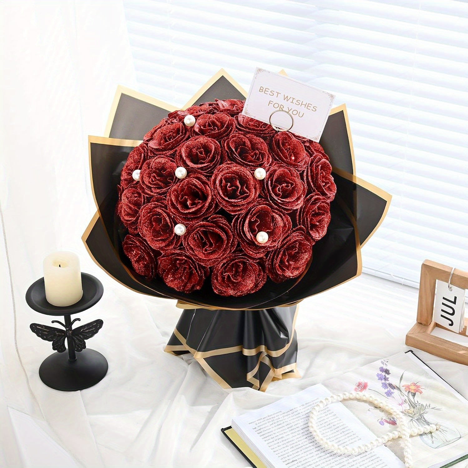 [Luxurious Eternal Rose] 24/36pcs Luxurious Eternal Rose Bouquet with Pearl Accents - Artificial Roses in Red, Blue/Purple for Weddings, Anniversaries, Holiday Decor, and Special Occasions