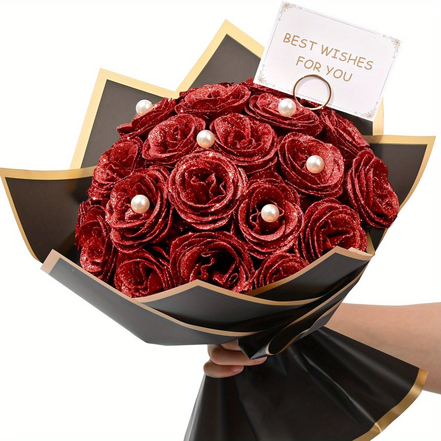 [Luxurious Eternal Rose] 24/36pcs Luxurious Eternal Rose Bouquet with Pearl Accents - Artificial Roses in Red, Blue/Purple for Weddings, Anniversaries, Holiday Decor, and Special Occasions