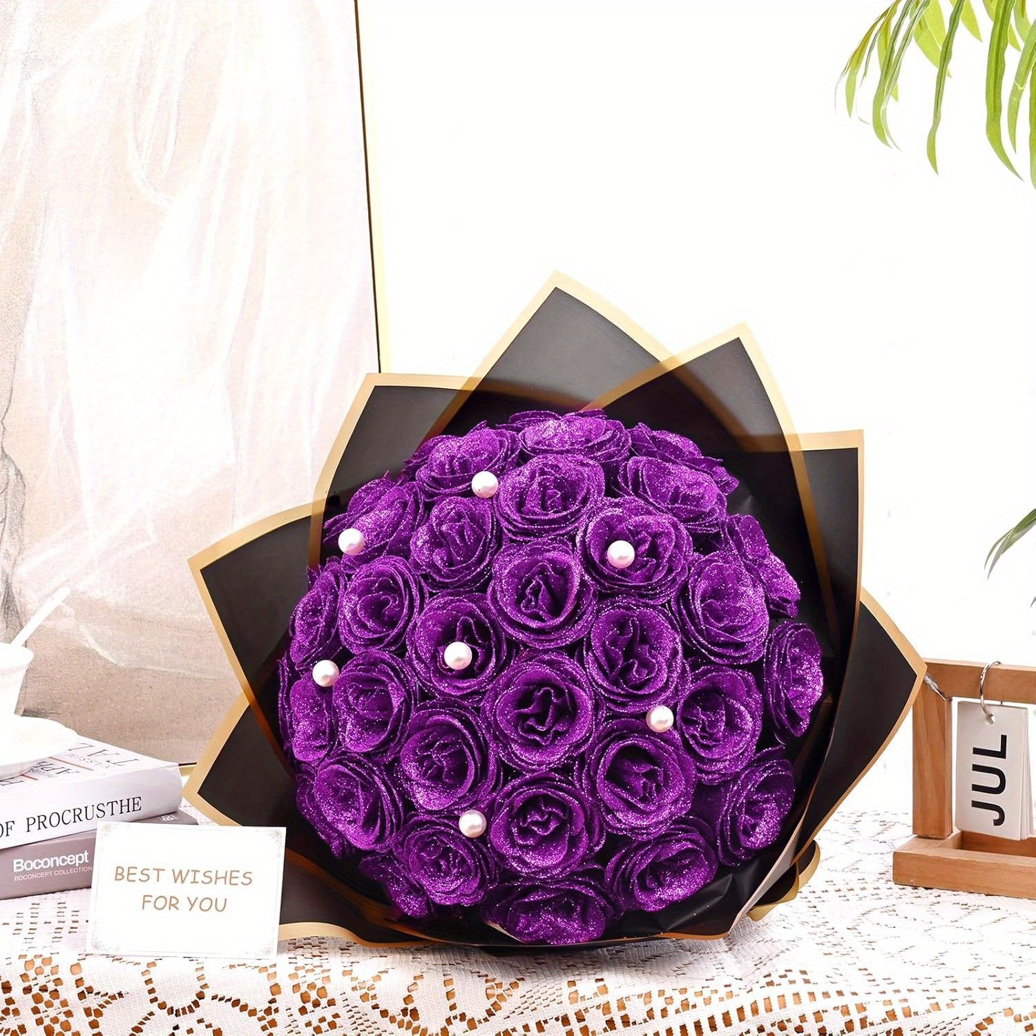 [Luxurious Eternal Rose] 24/36pcs Luxurious Eternal Rose Bouquet with Pearl Accents - Artificial Roses in Red, Blue/Purple for Weddings, Anniversaries, Holiday Decor, and Special Occasions