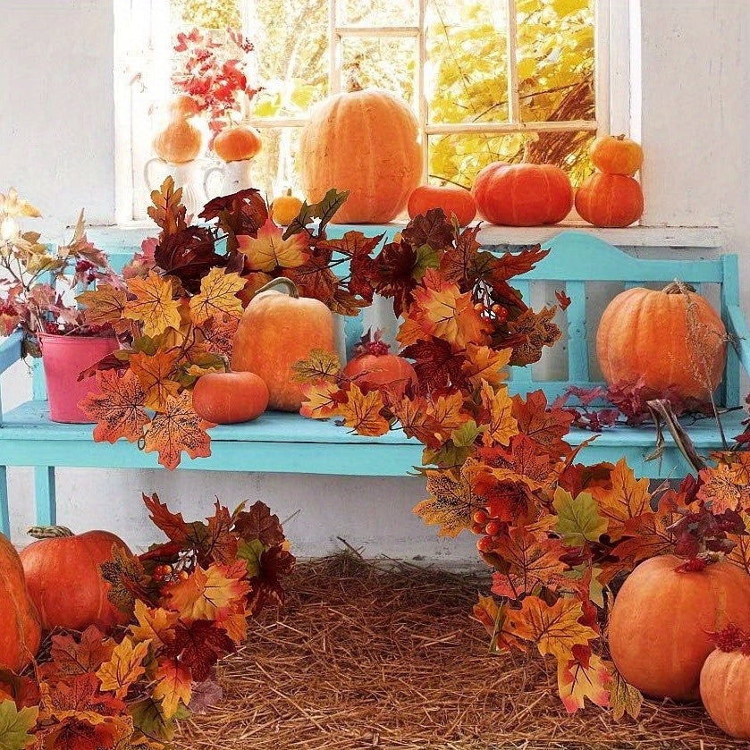 Rattan Maple Leaf Decoration Hanging, Thanksgiving Autumn Leaf Garland Simulation Rattan Decoration, Indoor Decoration Maple Leaf Garland Christmas Decoration