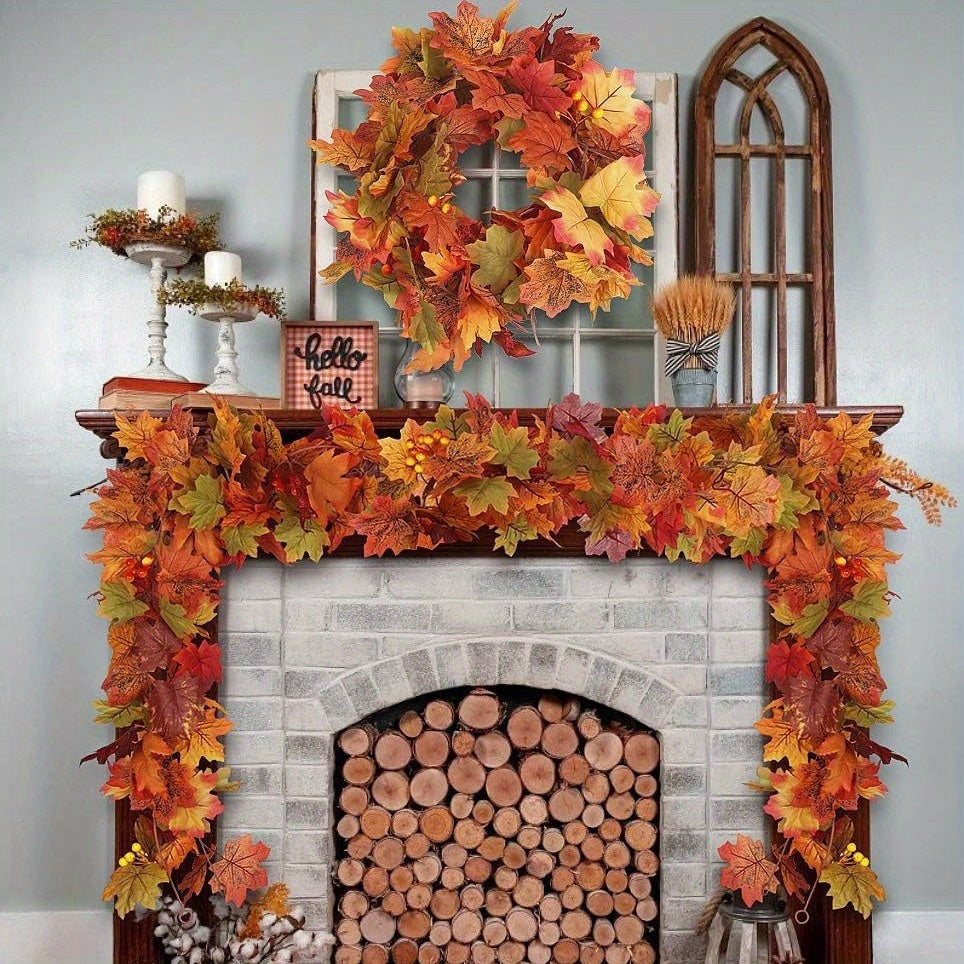 Rattan Maple Leaf Decoration Hanging, Thanksgiving Autumn Leaf Garland Simulation Rattan Decoration, Indoor Decoration Maple Leaf Garland Christmas Decoration