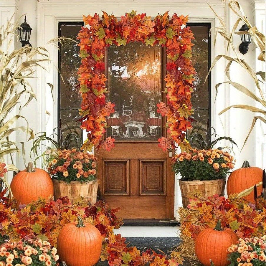 Rattan Maple Leaf Decoration Hanging, Thanksgiving Autumn Leaf Garland Simulation Rattan Decoration, Indoor Decoration Maple Leaf Garland Christmas Decoration