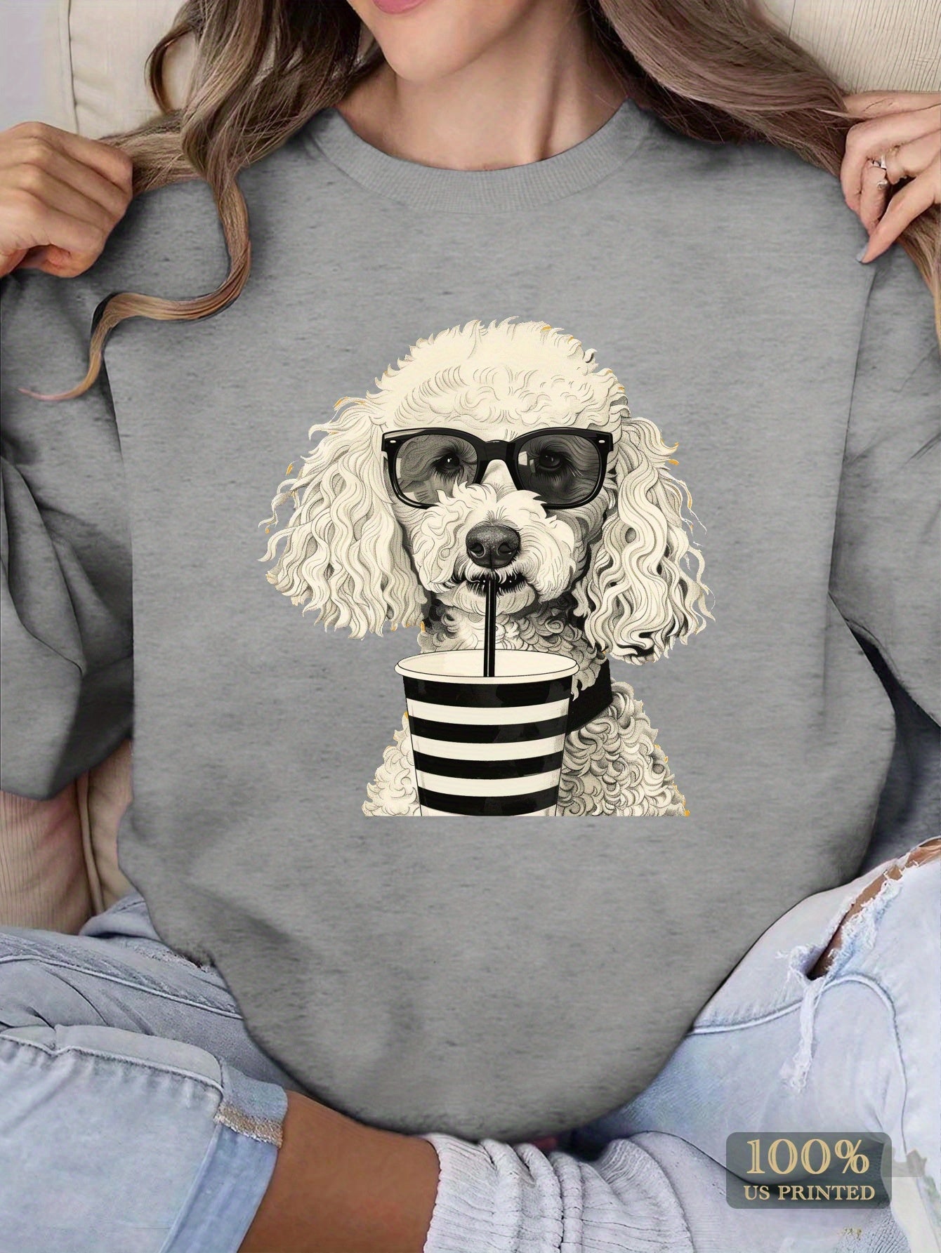 white poodle with sunglasses women's sweatshirts