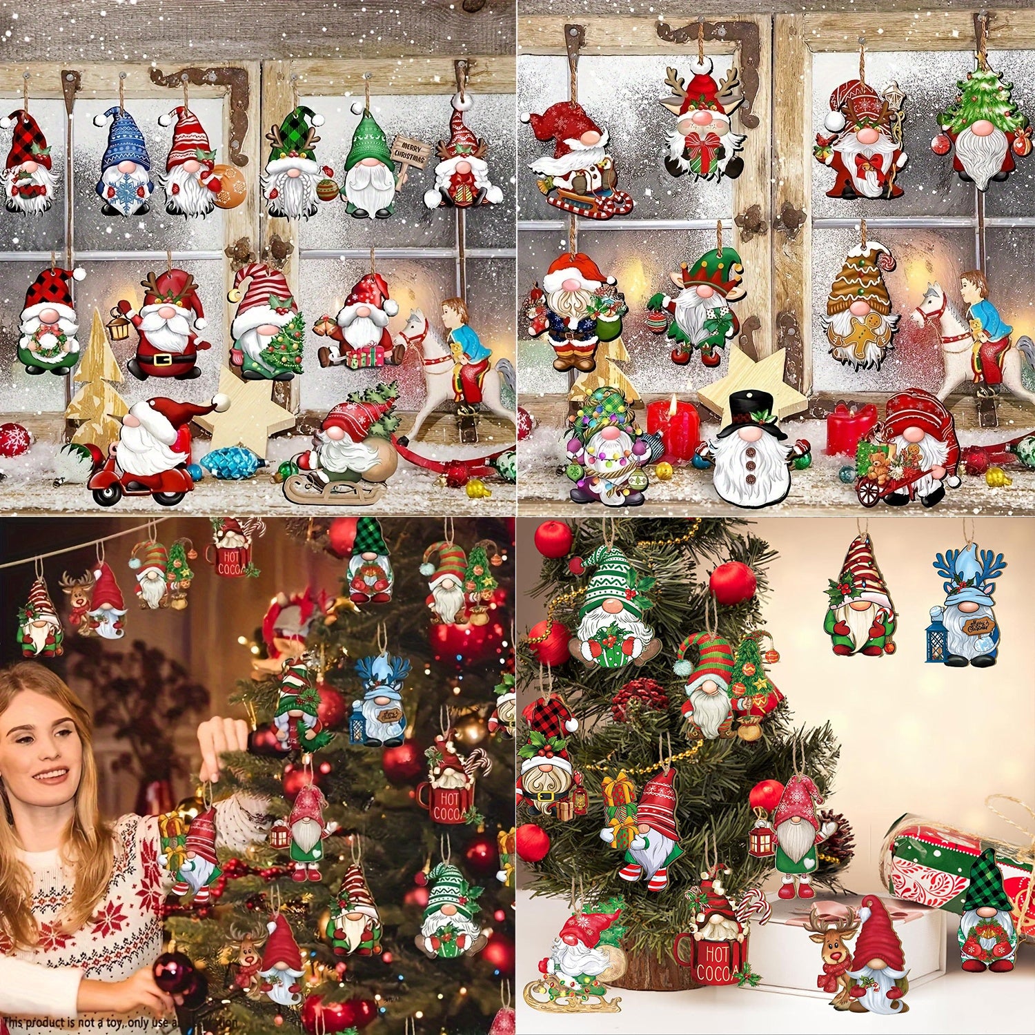 Wooden Santa Gnomes - Handcrafted 36 Different Designs Christmas Ornaments Set for Xmas Tree and Home Decor